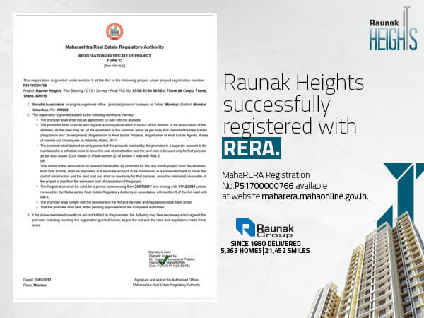 Raunak Heights successfully registered with RERA